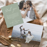 Sage Green Wedding Danke, Cards Flyer<br><div class="desc">Budget Hochzeit Dankeschön Karten,  die ein Foto auf der Vorder- und Rückseite haben. Die Dankeschön-Karten enthalten eine moderne,  handgeschriebene,  kursive Schriftzeichen-Typografie,  die elegant,  einfach und modern nach Ihrer Hochzeitsfeier zu benutzen sind.</div>