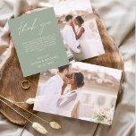 Sage Green Wedding Danke Foto Minimalistisch<br><div class="desc">Hochzeit Dankeschön Karten,  die ein Foto auf der Vorder- und Rückseite haben. Die Dankeschön-Karten enthalten eine moderne,  handgeschriebene,  kursive Schriftzeichen-Typografie,  die elegant,  einfach und modern nach Ihrer Hochzeitsfeier zu benutzen sind.</div>