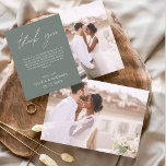 Sage Green Wedding Danke Foto Minimalistisch<br><div class="desc">Hochzeit Dankeschön Karten,  die ein Foto auf der Vorder- und Rückseite haben. Die Dankeschön-Karten enthalten eine moderne,  handgeschriebene,  kursive Schriftzeichen-Typografie,  die elegant,  einfach und modern nach Ihrer Hochzeitsfeier zu benutzen sind.</div>