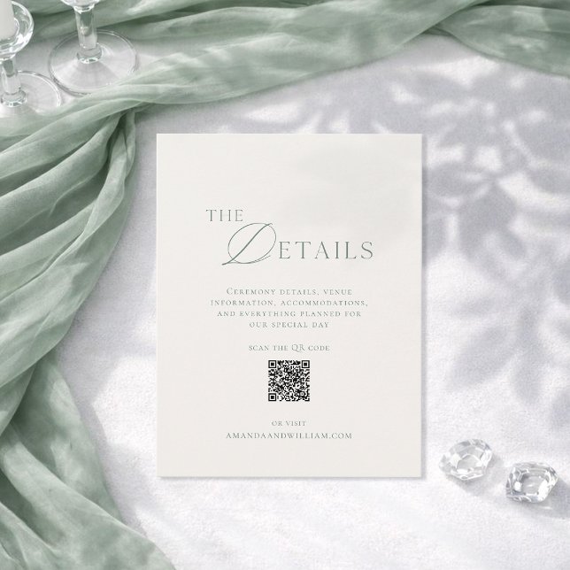 Sage Green Wedding Details Card with QR Code Einladung (Von Creator hochgeladen)