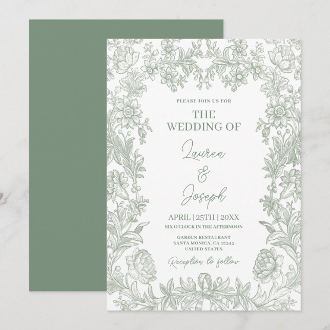 Sage Green Wedding Einladung (Vorne/Hinten)