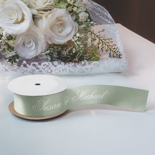 Sage Green Wedding Elegante Script Kalligraphie Satinband