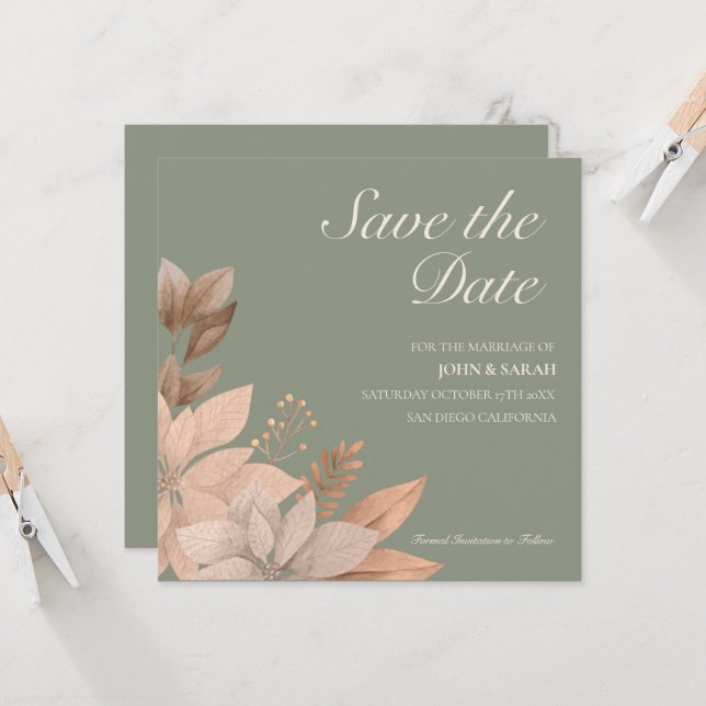 Sage Green Wedding Enregistrer la date Invitation (Devant/Arrière en situation)