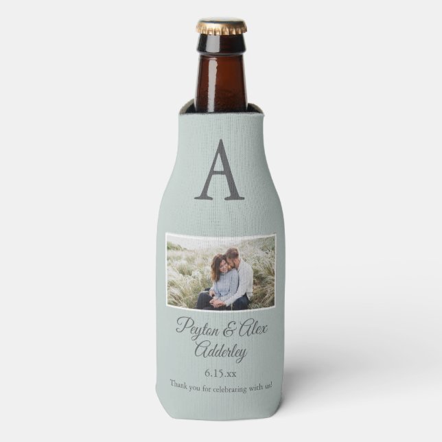 Sage Green Wedding Favoriser Photo Bottle Glacière (Bottle Devant)