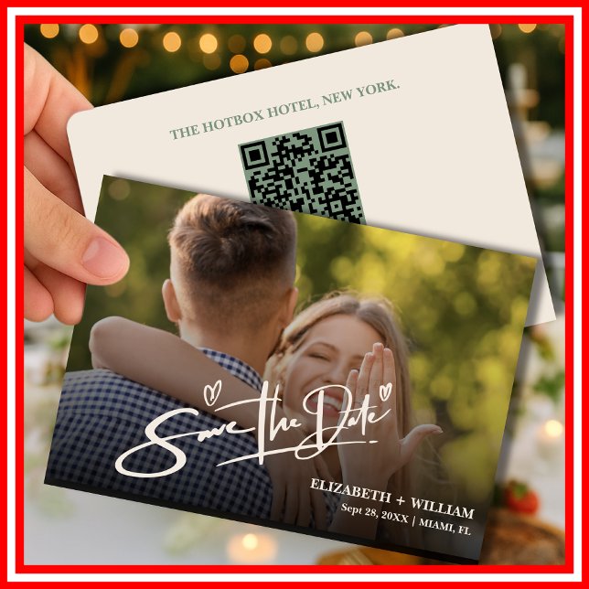 Sage Green Wedding Foto QR Code Elegant Save The Date (Von Creator hochgeladen)