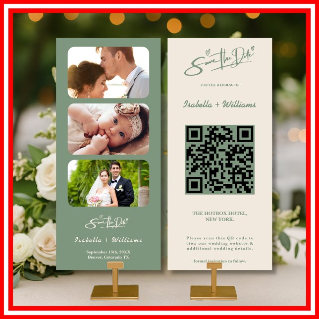 Sage Green Wedding Foto QR-Code Save the Date (Von Creator hochgeladen)