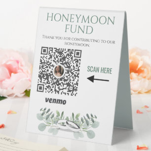 Sage Green Wedding Honeymoon Fund Venmo QR Code Tischaufsteller