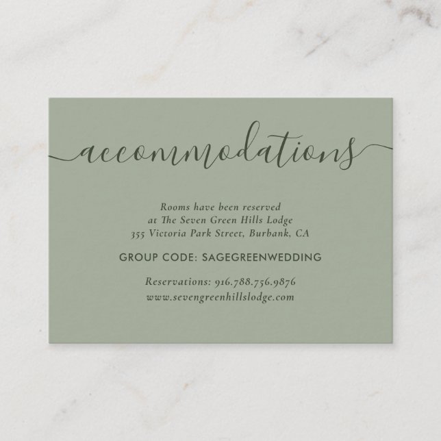 Sage Green Wedding Hotel Unterkunftskarten Begleitkarte (Vorderseite)
