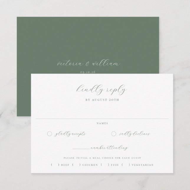 Sage Green Wedding Meal Wahl RSVP Karte (Vorne/Hinten)