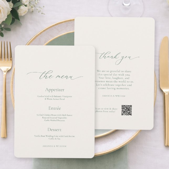 Sage Green Wedding Menu Card – Double Sided Einladung (Von Creator hochgeladen)