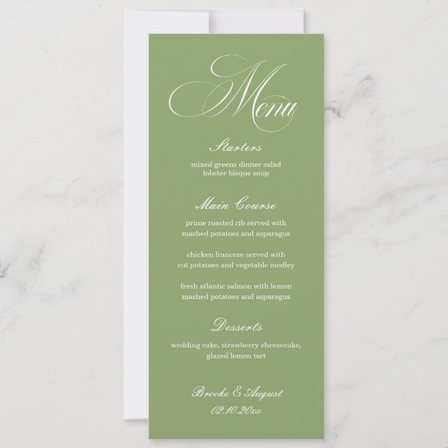 Sage Green Wedding Menu Card Einladung (Vorderseite)