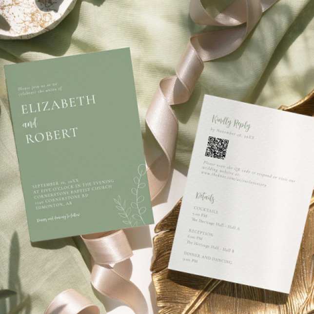 Sage Green Wedding Minimalist Modern QR Code Einladung (Von Creator hochgeladen)