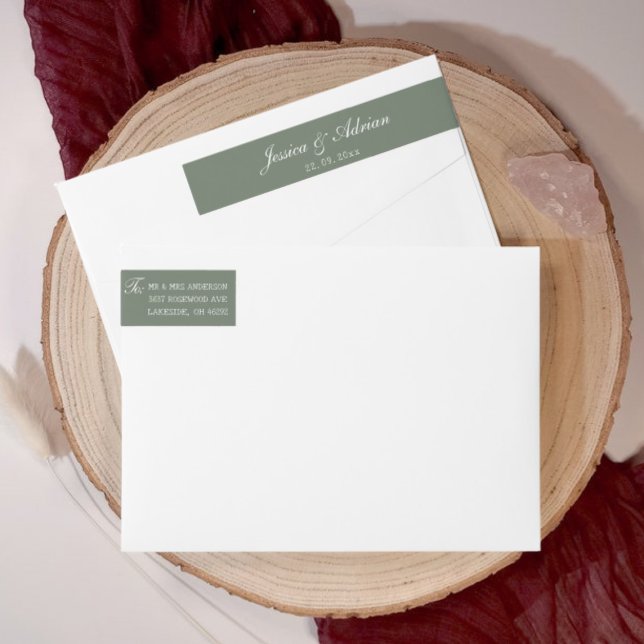 Sage Green Wedding Minimalistisch (Sage Green Wedding Minimalist Wrap Around Label)