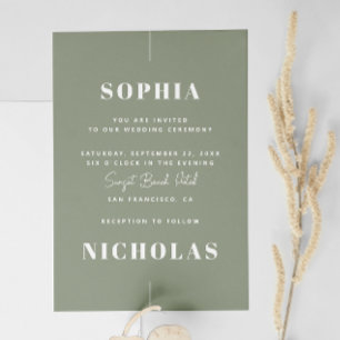 Sage Green Wedding - Minimalistisches Foto & QR Co Einladung