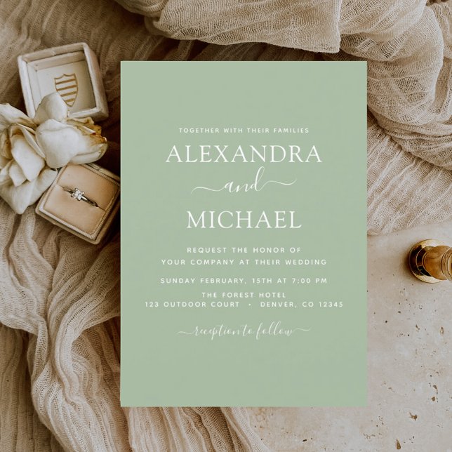 Sage Green Wedding Modern Typografy Einladung (Von Creator hochgeladen)