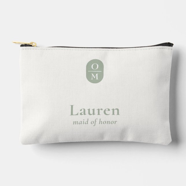 Sage Green | Wedding Monogram Bridesmaid Gift  Zubehörtasche (Vorderseite)