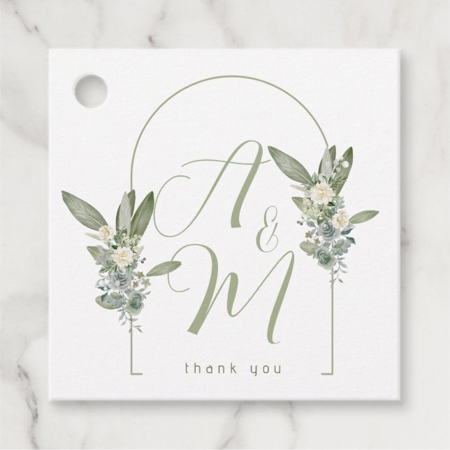 Sage Green Wedding Monogram Initials Date Elegant  Geschenkanhänger (Vorderseite)