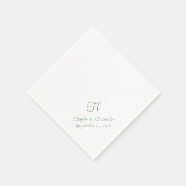 Sage Green Wedding Monogram Script Serviette (Ecke)