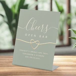 Sage Green Wedding Open Bar Pedestal Sign Sockelschild