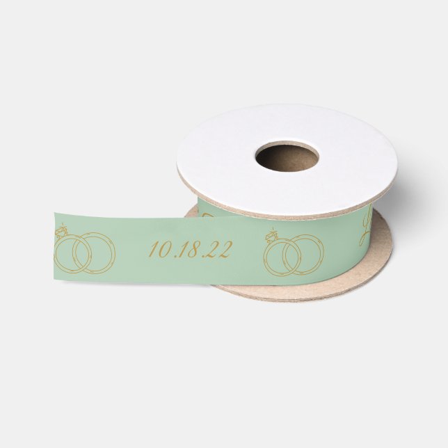 Sage Green Wedding Personalisiert Name Ribbon Satinband (Spule)