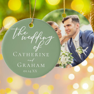 Sage Green Wedding Personalisiertes Foto Weihnacht Keramik Ornament