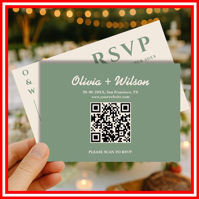 Sage Green Wedding QR Code UAWG RSVP Karte (Von Creator hochgeladen)