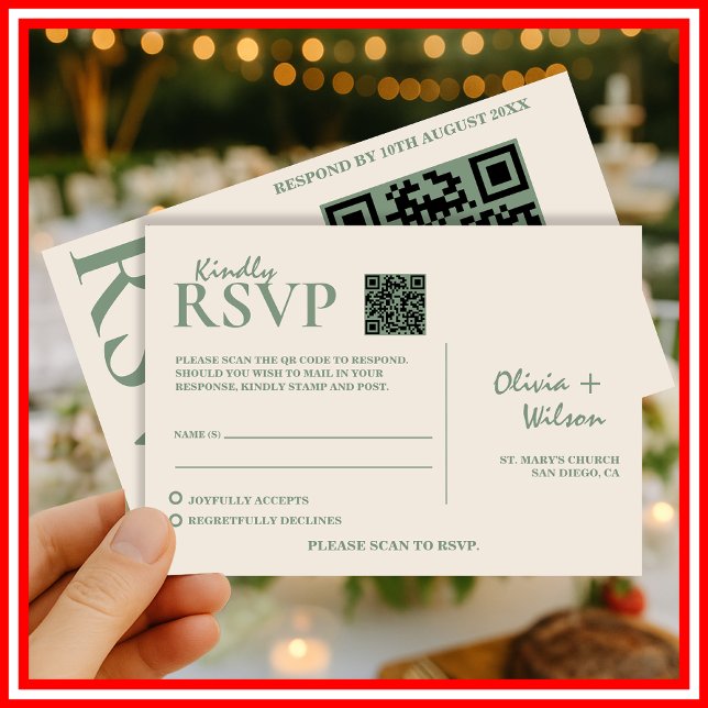 Sage Green Wedding QR Code UAWG RSVP Karte (Von Creator hochgeladen)