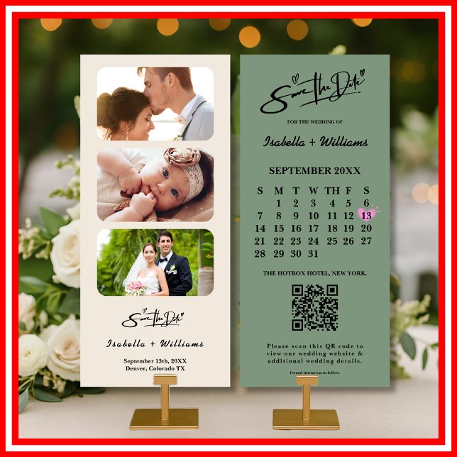 Sage Green Wedding Save the Date Calendar QR Code (Von Creator hochgeladen)