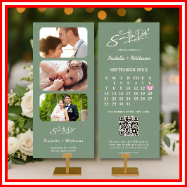 Sage Green Wedding Save the Date Calendar QR Code