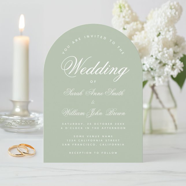 Sage Green Wedding Simple Elegante Calligraphy Arc Einladung (Von Creator hochgeladen)