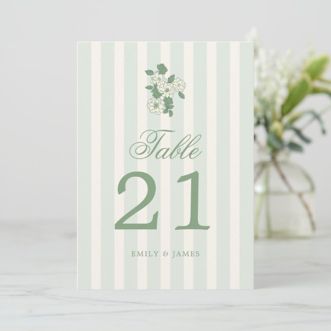 Sage Green Wedding Table Numbers Cards Einladung (Stehend Vorderseite)
