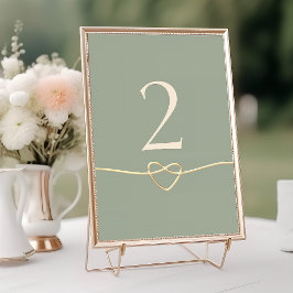 Sage Green Wedding Tischnummer mit Herz