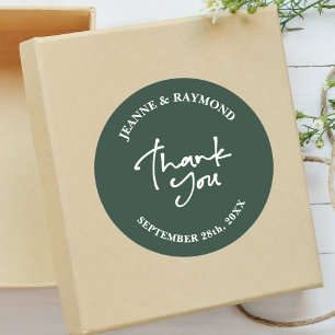Sage Green Wedding Vielen Dank Calligrafy Gefallen Runder Aufkleber