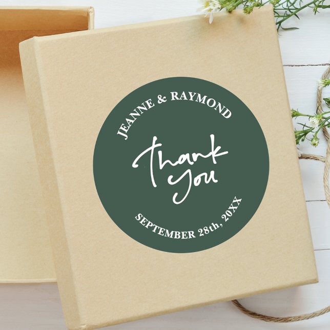 Sage Green Wedding Vielen Dank Calligrafy Gefallen Runder Aufkleber (Von Creator hochgeladen)