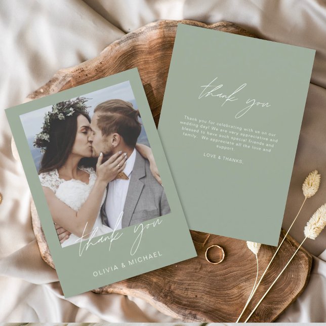 Sage Green Wedding Vielen Dank Foto Simple Dankeskarte (Von Creator hochgeladen)