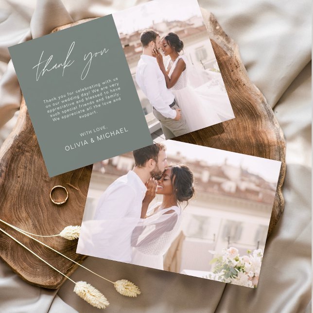 Sage Green Wedding Vielen Dank Foto Simple Elegant Dankeskarte (Von Creator hochgeladen)
