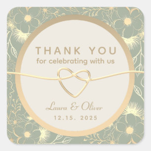 Sage Green Wedding Vielen Dank Quadratischer Aufkleber