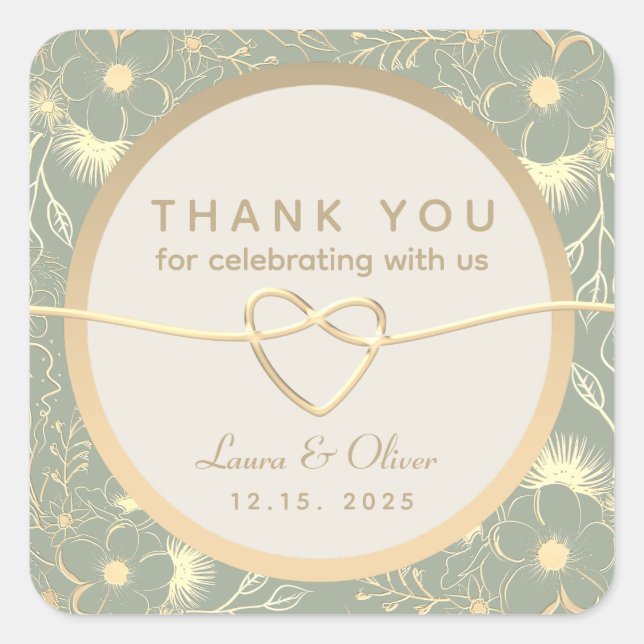 Sage Green Wedding Vielen Dank Quadratischer Aufkleber (Vorderseite)