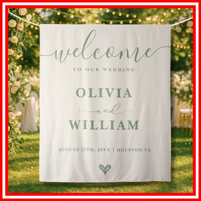 Sage Green Wedding Welcome Background Wandteppich (Von Creator hochgeladen)