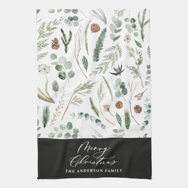 Sage Green Weihnachten minimale botanische Geschirrtuch (Vertikal)