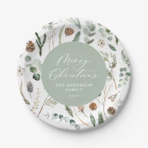 Sage Green Weihnachten minimale botanische Pappteller