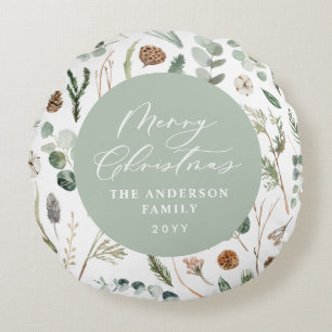 Sage Green Weihnachten minimale botanische Rundes Kissen