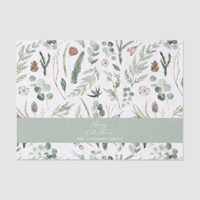Sage Green Weihnachten minimale botanische Seidenpapier (Vorderseite)