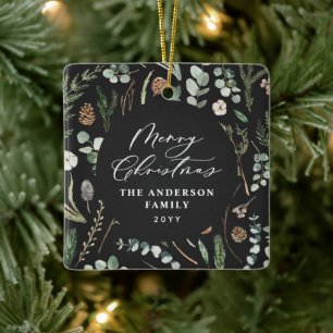 Sage green Weihnachten minimales botanisches Foto Keramikornament