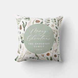 Sage green Weihnachten minimales botanisches Foto Kissen
