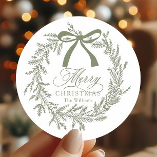Sage Green Weihnachtsfeiertag Runder Aufkleber