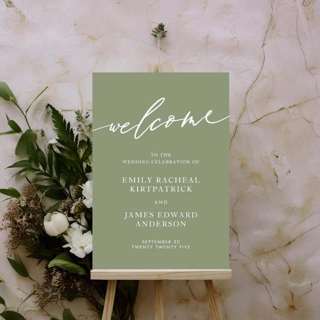 Sage Green Welcome Calligraphy Simple Wedding Poster (Von Creator hochgeladen)