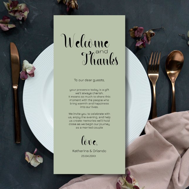 Sage Green Welcome & Thanks Place Setting Cards Programm (Von Creator hochgeladen)