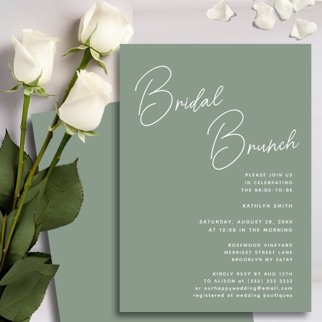 Sage Green Whimsical Script Chic Bridal Brunch Einladung (Von Creator hochgeladen)