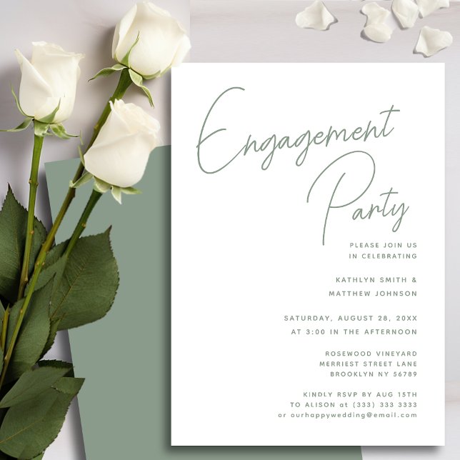 Sage Green Whimsical Script Chic Engagement Party Einladung (Von Creator hochgeladen)
